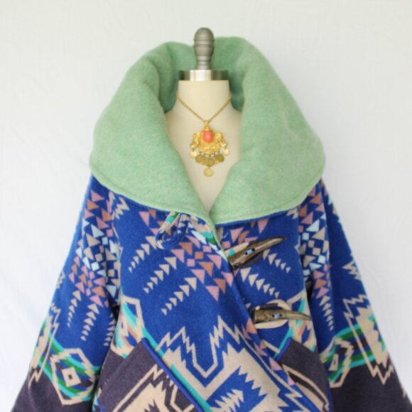 Pendleton Aztec Tribal Chief Joseph Wool blanket Cloak poncho Swing Jacket coat - Picture 7 of 12